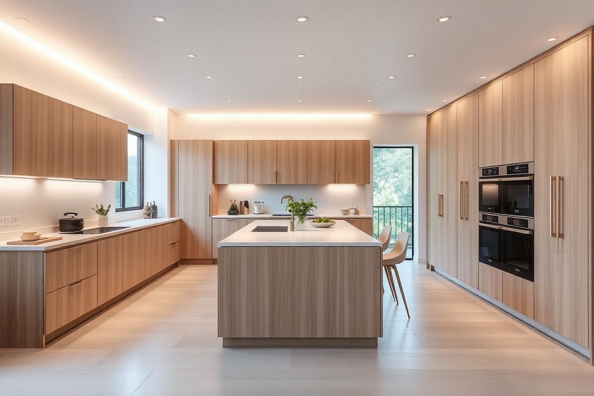 Open concept light oak kitchen